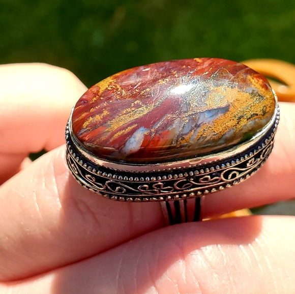 New Oversized Seam Agate 925 Silver Statement Ring. - Picture 5 of 16
